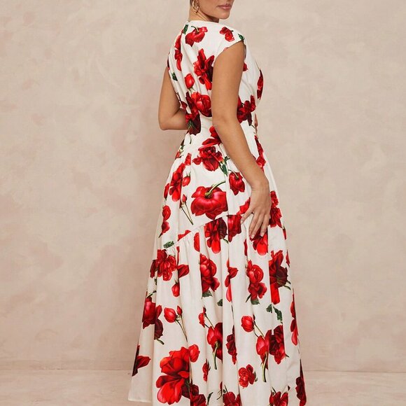 White Elegant Women's Sleeveless Ruched Waist Asymmetrical Patchwork Dress - Picture 4 of 5